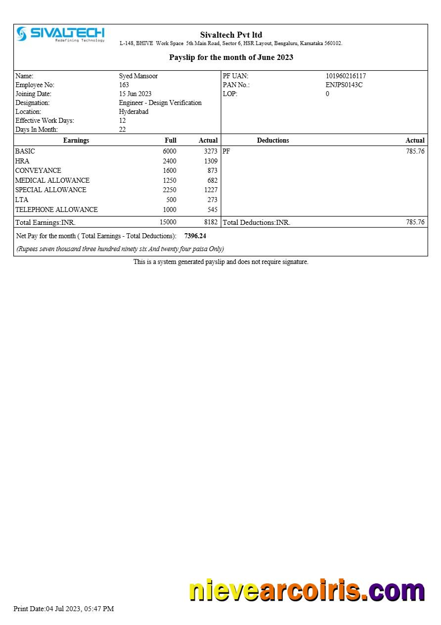 Sivaltech payslip